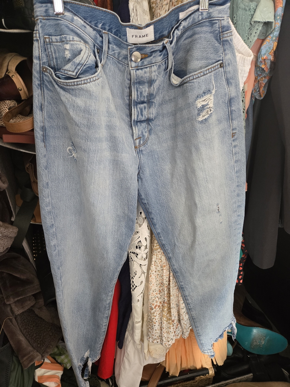 FRAME Light Wash Distressed Le Original High-Rise Jeans